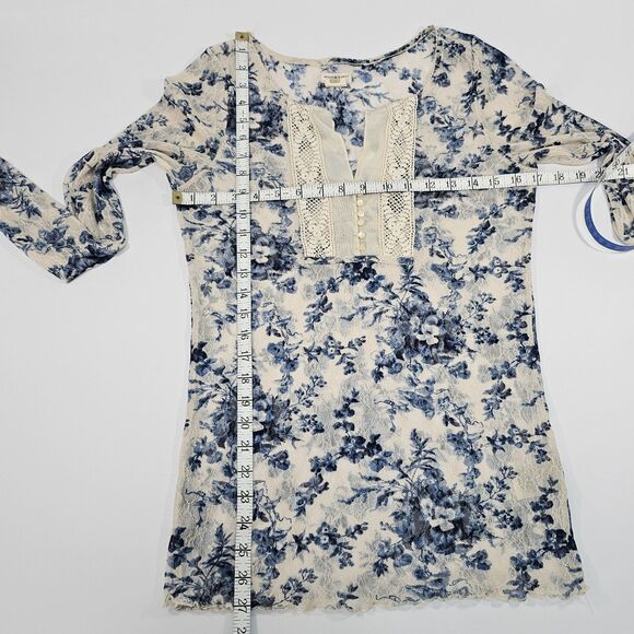 Y2K Denim & Supply Ralph Lauren Blue Floral Lace Henley Top L Long Sleeve Boho - Picture 4 of 6